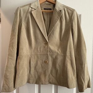 Women's Beige Suede Two-Button Blazer